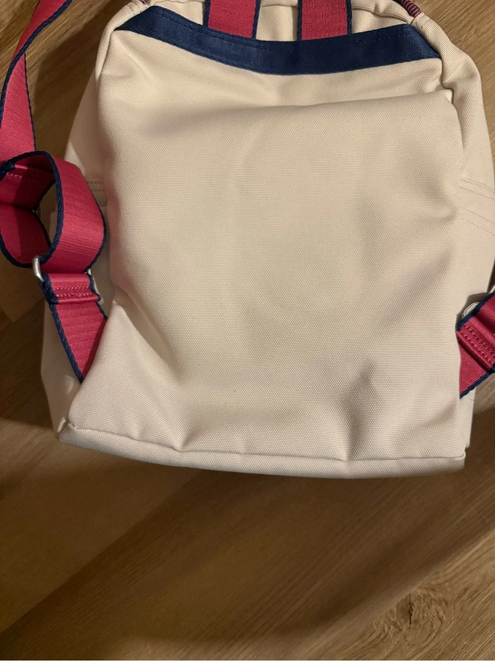 Kipling Cream Kids Backpack with Purple Trim and Blue Charm